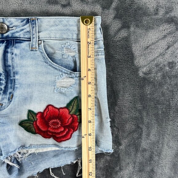 American Eagle Denim Jean Shorts Women 8 Rose Cut Off Hi-Rise Shortie Stretch - Picture 8 of 11
